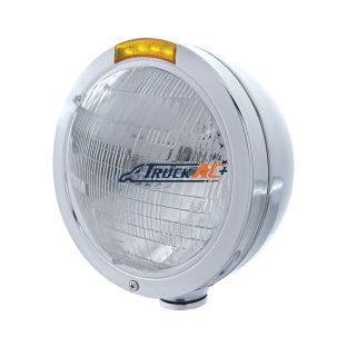 Stainless Steel Bullet Classic Headlight 6014 Bulb & LED Turn Signal - Amber Lens - United Pacific 31734