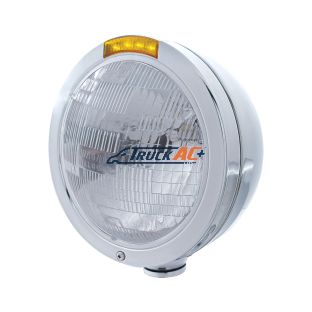 Stainless Steel Bullet Classic Headlight H6024 Bulb & LED Turn Signal - Amber Lens - United Pacific 31737