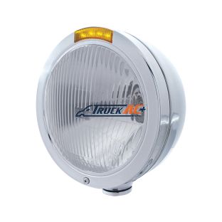 Stainless Steel Bullet Classic Headlight H4 Bulb & LED Turn Signal - Amber Lens - United Pacific 31740