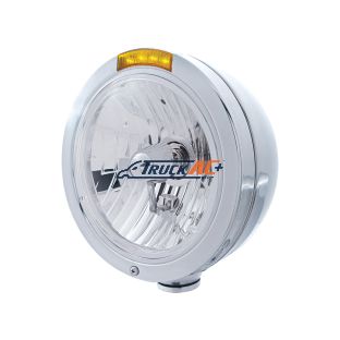 Stainless Steel Bullet Classic Headlight Crystal H4 Bulb & LED Turn Signal - Amber Lens - United Pacific 31743