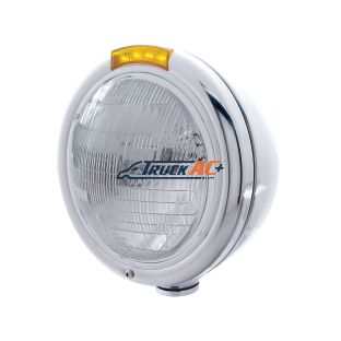 Stainless Steel Classic Headlight 6014 Bulb & LED Turn Signal - Amber Lens - United Pacific 31749