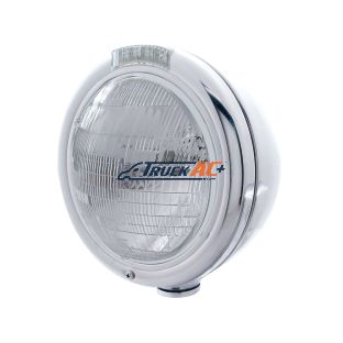 Stainless Steel Classic Headlight 6014 Bulb & LED Turn Signal - Clear Lens - United Pacific 31750