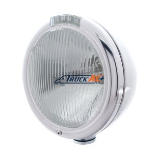 Stainless Steel Classic Headlight H4 Bulb & LED Turn Signal - Clear Lens - United Pacific 31756