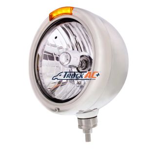 Stainless Steel Classic Headlight Crystal H4 Bulb & LED Turn Signal - Amber Lens - United Pacific 31758