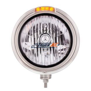 Stainless Steel Classic Headlight Crystal H4 Bulb & LED Turn Signal - Clear Lens - United Pacific 31759