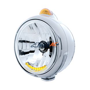 Chrome Guide 682-C Headlight H4 With 10 Amber LED & Dual Mode LED Signal - Amber Lens - United Pacific 32040