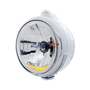 Chrome Guide 682-C Headlight H4 With 10 Amber LED & Dual Mode LED Signal - Clear Lens - United Pacific 32041