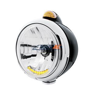 Black Guide 682-C Headlight H4 With 10 Amber LED & Dual Mode LED Signal - Amber Lens - United Pacific 32044
