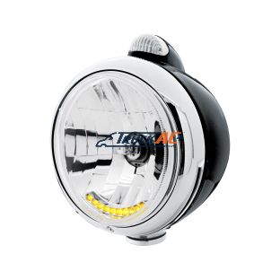 Black Guide 682-C Headlight H4 With 10 Amber LED & Dual Mode LED Signal - Clear Lens - United Pacific 32045