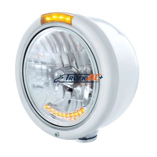 Stainless Steel Classic Half Moon Headlight H4 With LED Turn Signal - Amber LED/Lens - United Pacific 32059