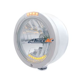 Stainless Steel Bullet Half Moon Headlight H4 With 10 Amber LED & Signal - Clear Lens - United Pacific 32098