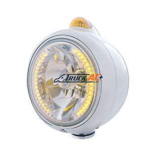 Stainless Steel Guide 682-C Headlight H4 With Amber LED & Dual Mode LED Signal-Amber Lens - United Pacific 32422