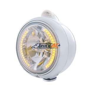 Stainless Steel Guide 682-C Headlight H4 With Amber LED & Dual Mode LED Signal-Clear Lens - United Pacific 32423