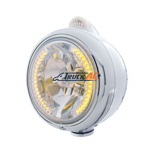 Chrome Guide 682-C Headlight H4 With Amber LED & Dual Mode LED Signal - Clear Lens - United Pacific 32427