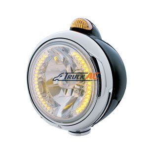 Black Guide 682-C Headlight H4 With Amber LED & Dual Mode LED Signal - Amber Lens - United Pacific 32430