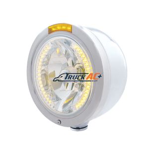 Stainless Steel Bullet Half Moon Headlight H4 With Amber LED & Dual Mode LED Signal-Amber Lens - United Pacific 32446