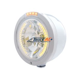 Stainless Steel Bullet Half Moon Headlight H4 With Amber LED & Dual Mode LED Signal-Clear Lens - United Pacific 32447