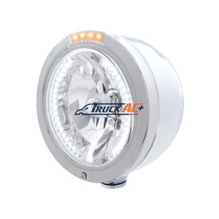 Stainless Steel Bullet Half Moon Headlight H4 With White LED & Dual Mode LED Signal-Clear Lens - United Pacific 32451