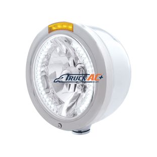 Stainless Steel Bullet Half Moon Headlight H4 With White LED & Signal - Amber Lens - United Pacific 32452