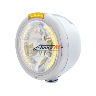 Stainless Steel Classic Half Moon Headlight H4 With Amber LED & Signal - Amber Lens - United Pacific 32456