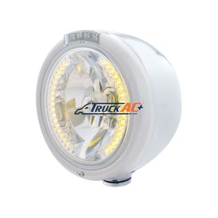 Stainless Steel Classic Half Moon Headlight H4 With Amber LED & Signal - Clear Lens - United Pacific 32457