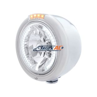 Stainless Steel Classic Half Moon Headlight H4 With White LED & Signal - Clear Lens - United Pacific 32461