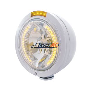 Stainless Steel Bullet Classic Headlight H4 With Amber LED & Signal - Amber Lens - United Pacific 32464