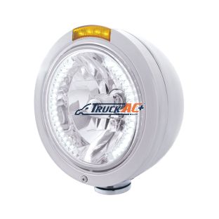 Stainless Steel Bullet Classic Headlight H4 With White LED & Dual Mode LED Signal-Amber Lens - United Pacific 32466