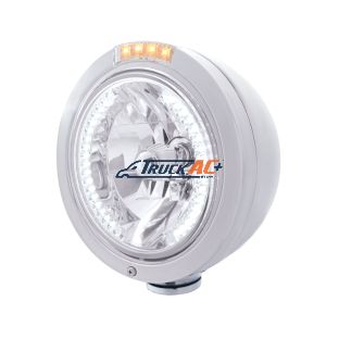 Stainless Steel Bullet Classic Headlight H4 With White LED & Signal - Clear Lens - United Pacific 32469