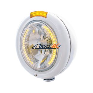 Stainless Steel Classic Headlight H4 With 34 Amber LED & Signal - Amber Lens - United Pacific 32472