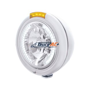 Stainless Steel Classic Headlight H4 With 34 White LED & Dual Mode LED Signal - Amber Lens - United Pacific 32474