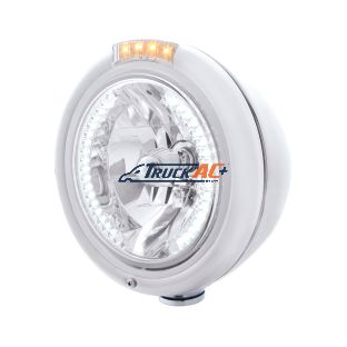 Stainless Steel Classic Headlight H4 With 34 White LED & Signal - Clear Lens - United Pacific 32477