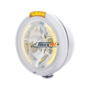 Chrome Classic Headlight H4 With 34 Amber LED & Dual Mode LED Signal - Amber Lens - United Pacific 32478