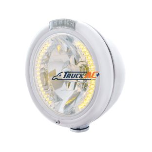 Chrome Classic Headlight H4 With 34 Amber LED & Dual Mode LED Signal - Clear Lens - United Pacific 32479