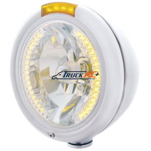 Chrome Classic Headlight H4 With 34 Amber LED & LED Signal - Amber Lens - United Pacific 32480