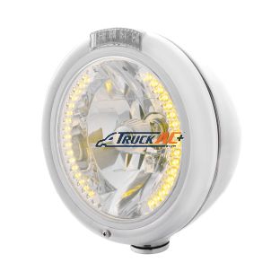 Chrome Classic Headlight H4 With 34 Amber LED & LED Signal - Clear Lens - United Pacific 32481