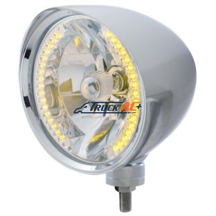 Chrome "Chopper" Headlight With Smooth Visor H4 Bulb With 34 Amber LED - United Pacific 32511