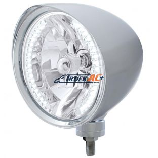 Chrome "Chopper" Headlight With Smooth Visor H4 Bulb With 34 White LED - United Pacific 32512