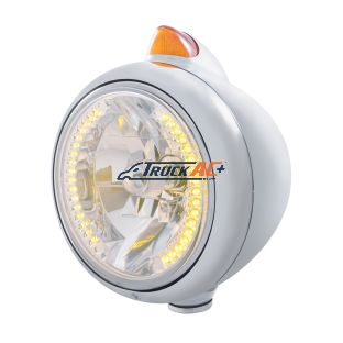 Stainless Steel Guide 682-C Headlight H4 With Amber LED & Original Style LED Signal - Amber Lens - United Pacific 32610