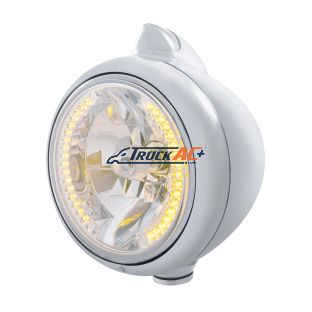Stainless Steel Guide 682-C Headlight H4 With Amber LED & Original Style LED Signal - Clear Lens - United Pacific 32611