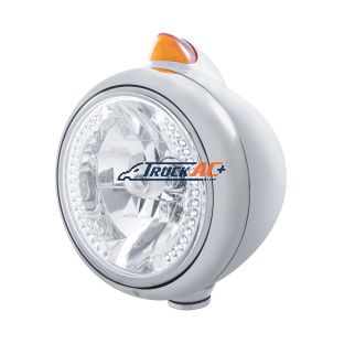Stainless Steel Guide 682-C Headlight H4 With White LED & Original Style LED Signal - Amber Lens - United Pacific 32612