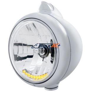 Stainless Steel Guide 682-C Headlight H4 With 10 Amber LED & Original Style LED Signal - Clear Lens - United Pacific 32615