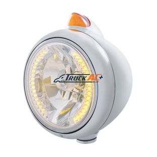 Chrome Guide 682-C Headlight H4 With Amber LED & Original Style LED Signal - Amber Lens - United Pacific 32626