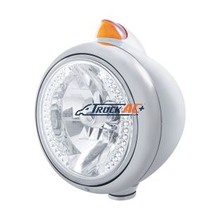 Chrome Guide 682-C Headlight H4 With White LED & Original Style LED Signal - Amber Lens - United Pacific 32628