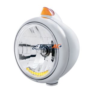 Chrome Guide 682-C Headlight H4 With 10 Amber LED & Original Style Turn - Amber Lens - United Pacific 32630