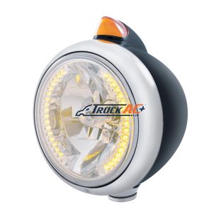 Black Guide 682-C Headlight H4 With 34 Amber LED & Original Style LED Signal-Amber Lens - United Pacific 32642