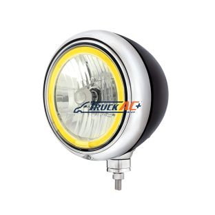 Black Guide Headlight 9007 Bulb With Amber LED Halo Rim - United Pacific 32662