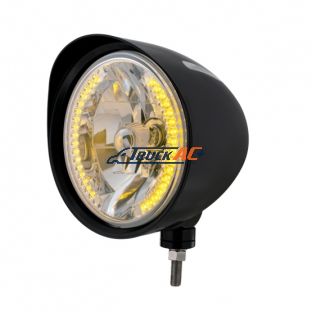 Black "Billet" Style Groove Headlight With Visor H4 Bulb With 34 Amber LED - United Pacific 32681
