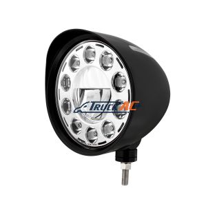 Black "Billet" Style Groove Headlight With Visor 11 LED Bulb - Chrome - United Pacific 32689