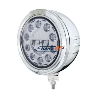 Stainless Steel Bullet Embossed Stripe Headlight 11 LED Bulb & Dual Mode LED Signal-Clear Lens - United Pacific 32749